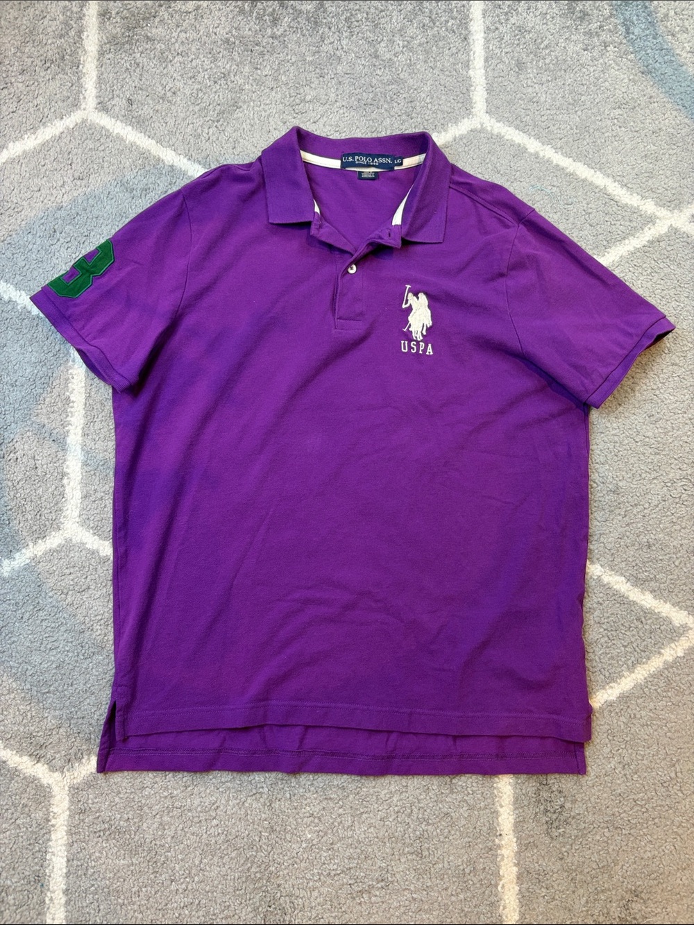 U.S. Polo Assn Purple Polo Shirt Large Big Pony Embroidered #3 Sleeve Patch